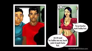 Desi Savita comic video XXX nympho fools around with young sportsmen