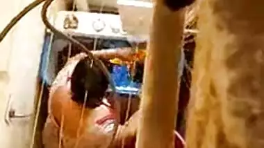 big ass aunty washing clothes in balcony