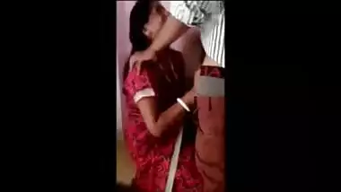 Indian aunty in red saree giving the best blowjob to hubby