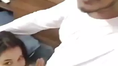 Cute girlfriend hot blowjob to boyfriend with smile