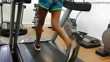 Beautiful Indian Runner on Gym Treadmill with Pokies 