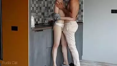 Passionate morning standing sex with petite redhead babe in the kitchen - Ruda Cat