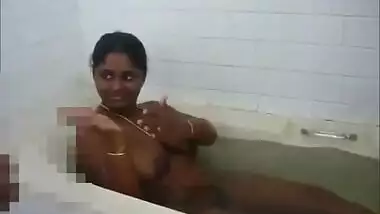 Mallu wife in nature's garb bath in a bathtub