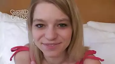 Very cute deaf blonde teen makes her debut porn video