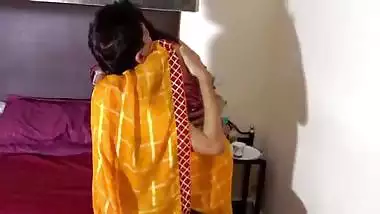 indian couple wedding night sex in red saree fucking.