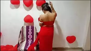 Best Horny Bhabhi From Indian Origin In Red Sari Celebrating Anniversary Showing Big Desi Boobs