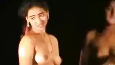Indian strippers showing off their shaven twats.