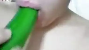 Sexy Gf Masturbating Pussy With A Cucumber