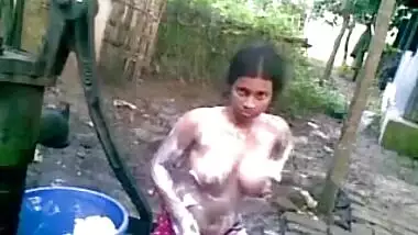 Indian teen outdoor bath