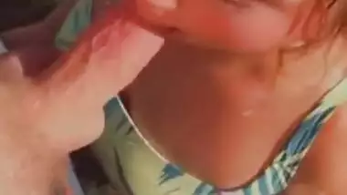 Innocent native teen weed trimmer sucks big white dick in garden and gasps for air