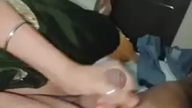 MILF jerking big dick of husband friend viral sex