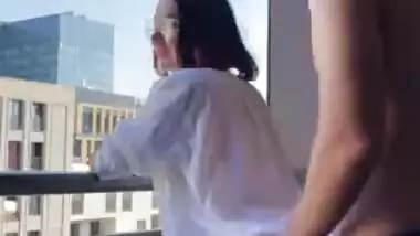 ???? Public creampie sex on the balcony | Amateur couple KleoModel