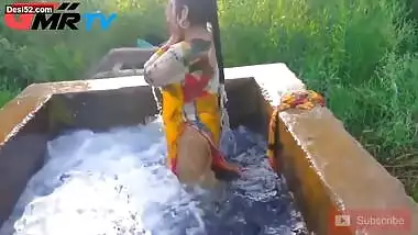 Punjabi sexy wife outdoor bath