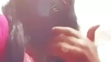 Indian chick with hidden face takes XXX boobs to light on a phone camera