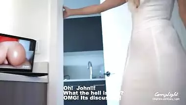 Step Mom caught Step Son jerking off and help him to cum quick while Dad is not home CarryLight MILF