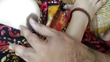 Desi female pulls right chest out to let porn partner touch it