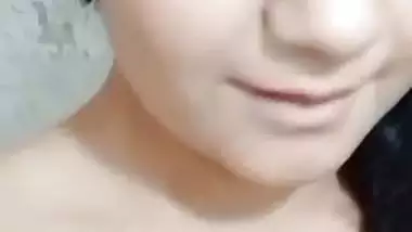 Gorgeous girlfriend naked boobs show selfie for lover