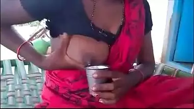 Indian aunty milking her boob
