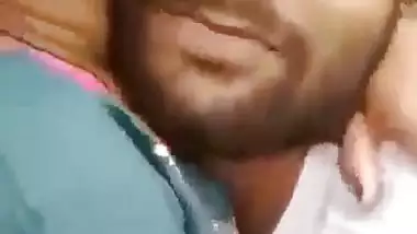 Indian outdoor sex of a guy sucking his GF’s tight boobs