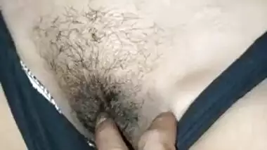 Female is proud of hairy XXX cherry so she allows Desi man to touch it