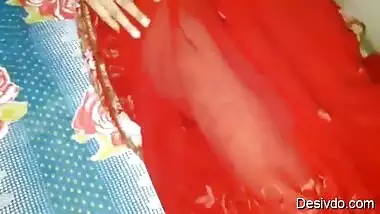 New Indian wife fuck all style in red saree