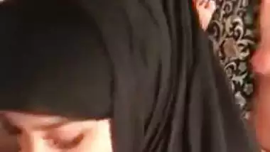 Hijabi Babe Giving Sexy Look while Milking Her White Boyfriend
