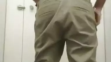 Indian Telugu pervert boy cumming and peeing naked in office toilet