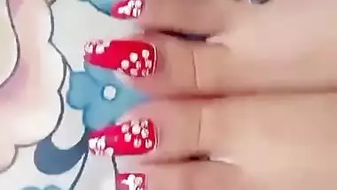 Long red sharp nails toenais of gf