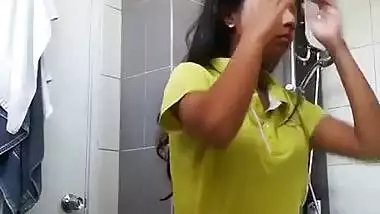 Cute Tamil girl stripping nude bathroom video