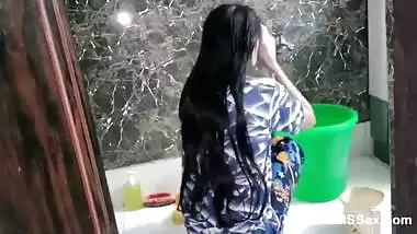 Indian Wife In Bathroom Washing And Taking Shower