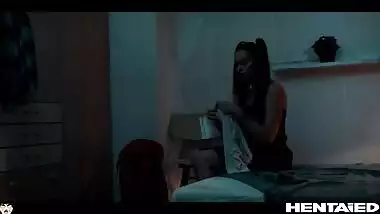 Alien Monsters fuck Alissa Foxy under the bed with huge Bukkake